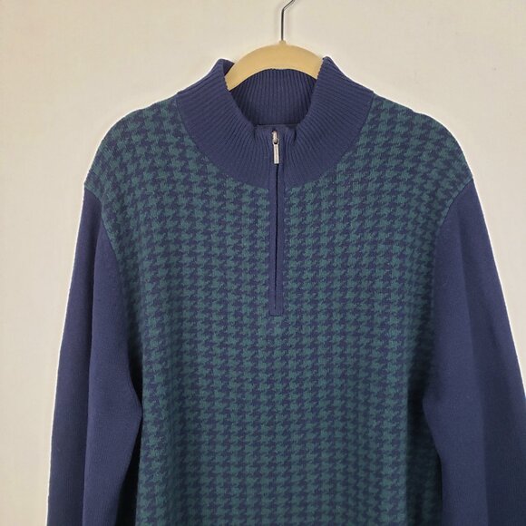 Brooks Brothers Merino Wool Blend Quarter Zip Sweater Blue Houndstooth Mens XL - Picture 3 of 5